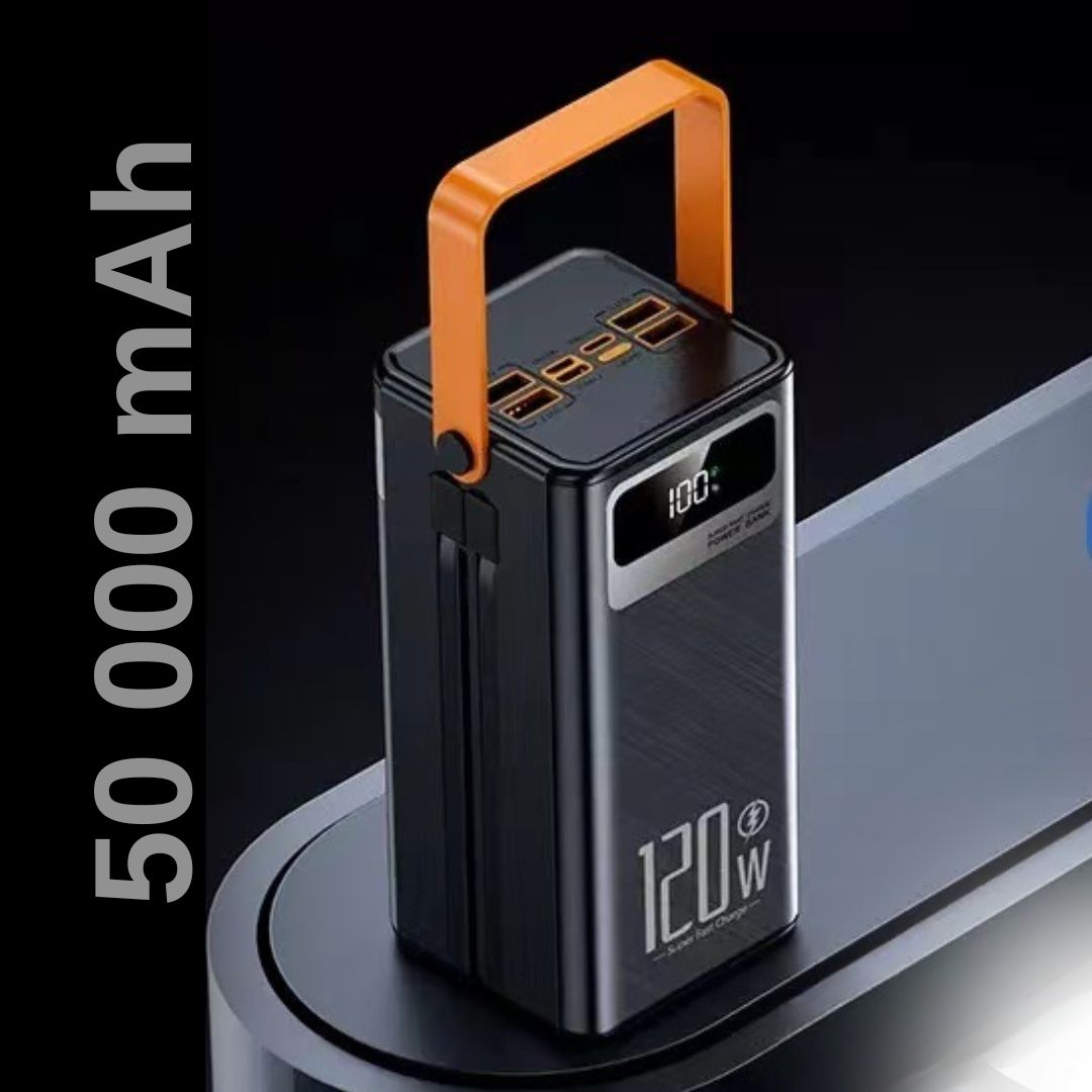 Повербанк DX-203 120w 50000 mAh, Li-Pol чорний зі швидкою зарядкою та ліхтарем