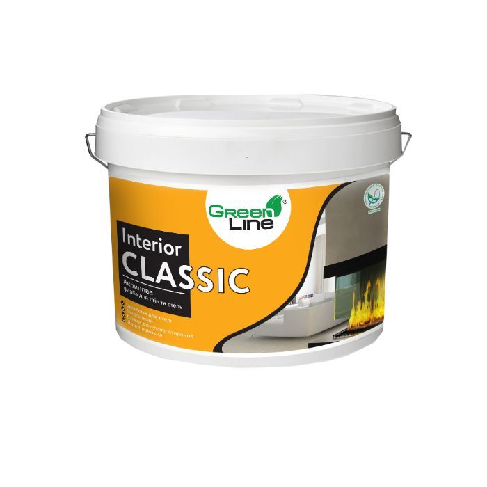 Акрилова фарба для стін та стелі INTERIOR CLASSIC, ТМ GREEN LINE, 10 л