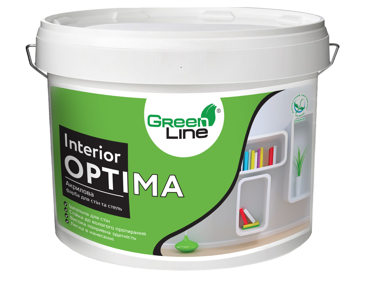 Акрилова фарба для стін та стелі INTERIOR OPTIMA, ТМ GREEN LINE  5 л