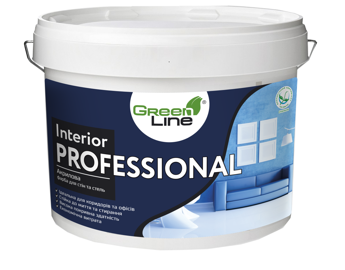 Акрилова фарба для стін та стелі INTERIOR PROFESSIONAL, ТМ GREEN LINE , 1 л