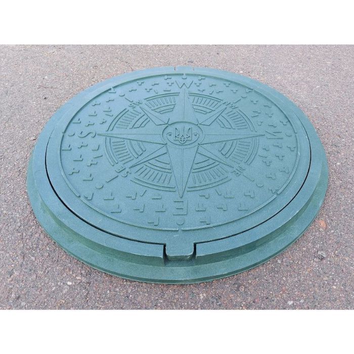 Люк садовий каналізаційний  полімерпіщаний "УКРАЇНА" зелений, 17 кг, d=735 мм (1,5т)