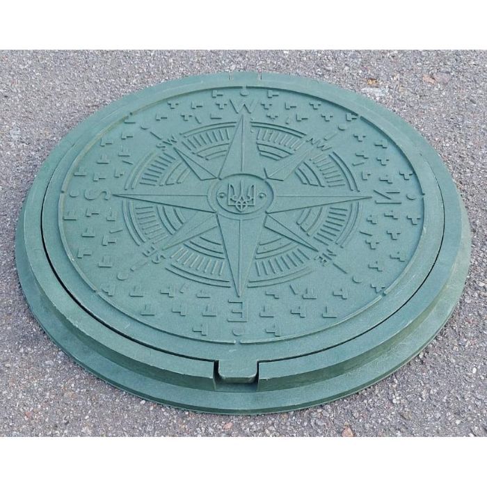 Люк садовий каналізаційний  полімерпіщаний "УКРАЇНА" зелений, 17 кг, d=735 мм (1,5т)