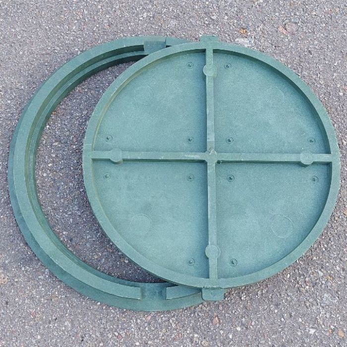 Люк садовий каналізаційний  полімерпіщаний "УКРАЇНА" зелений, 17 кг, d=735 мм (1,5т)