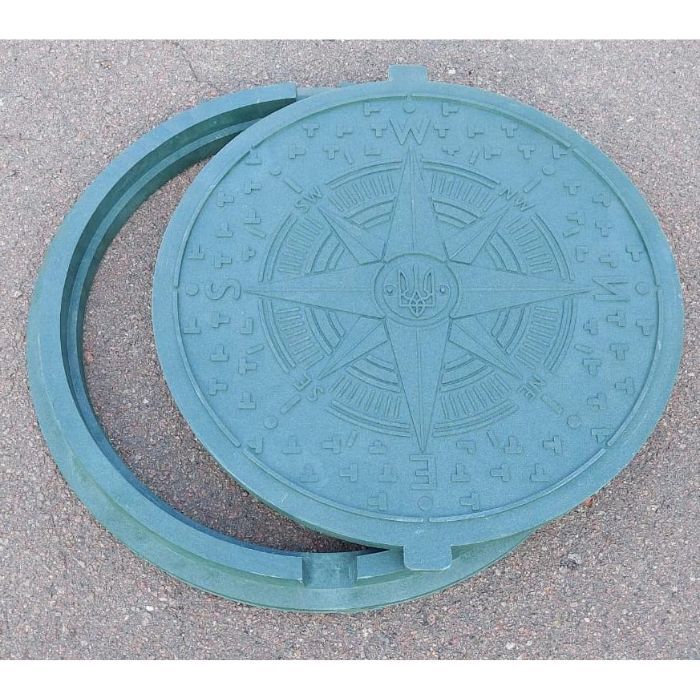 Люк садовий каналізаційний  полімерпіщаний "УКРАЇНА" зелений, 17 кг, d=735 мм (1,5т)