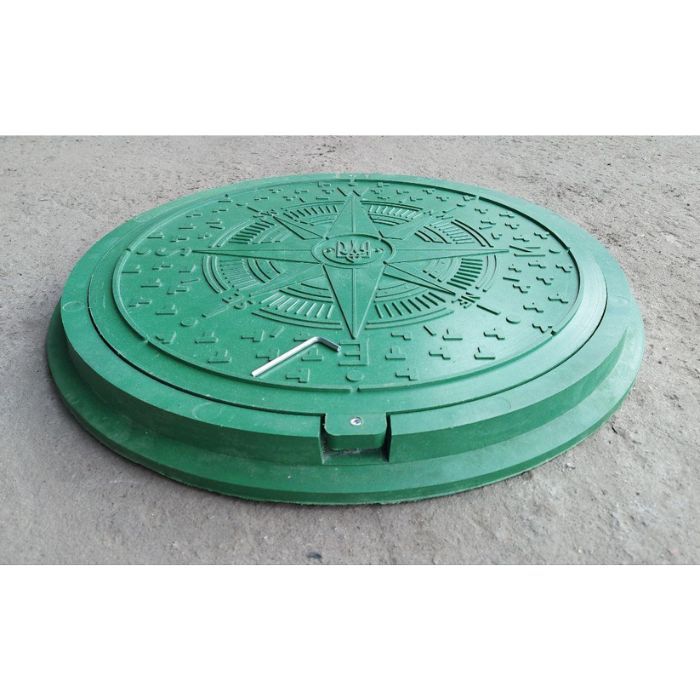 Люк садовий каналізаційний  полімерпіщаний "УКРАЇНА" зелений, 17 кг, d=735 мм (1,5т)