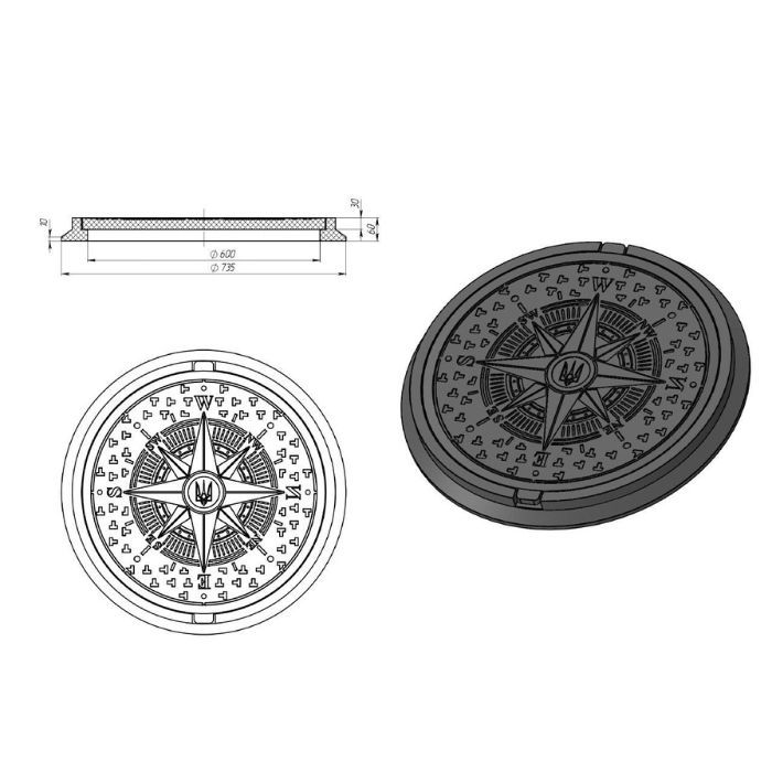 Люк садовий каналізаційний  полімерпіщаний "УКРАЇНА" зелений, 17 кг, d=735 мм (1,5т)