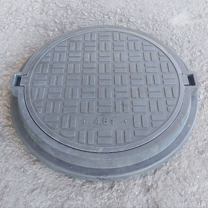 Люк посилений каналізаційний полімерпіщаний ЄВРО (А15П) чорний, 34 кг, d=760 мм, (4,5т)