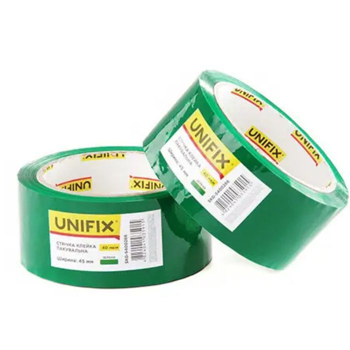 Стрічка клейка пакувальна 40 мкм 45 мм 200 зелена UNIFIX