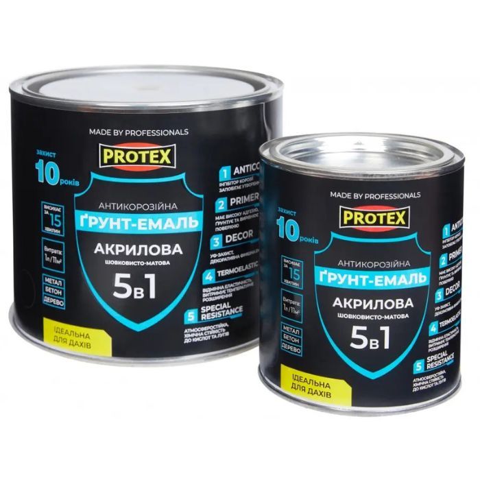 Эмаль акриловая антикоррозионная 5в1, серо-коричневая, ТМ PROTEX RAL8019 - 2,4 кг