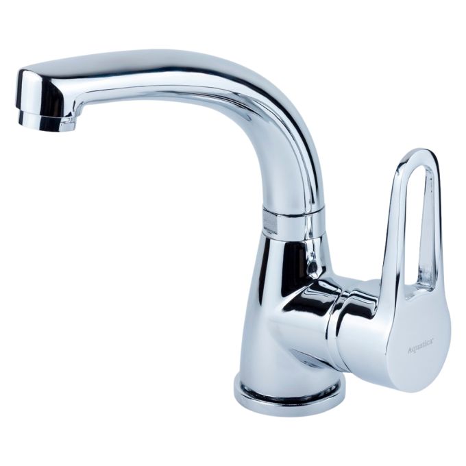 Змішувач HL Ø35 для раковини гусак вигнутий на гайці AQUATICA HL-1A230C