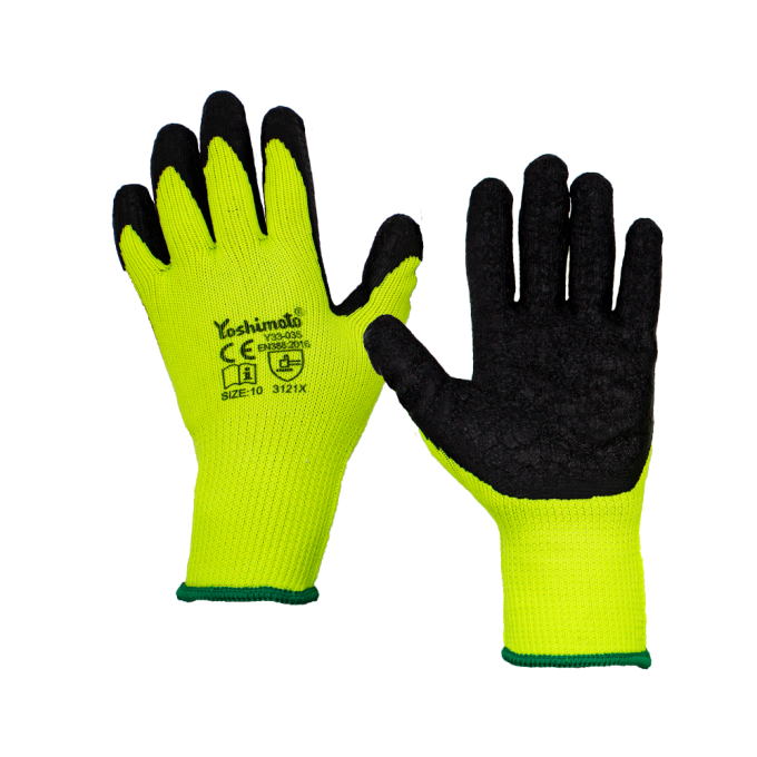 Рукавички Yoshimoto трикотажні зелені з чорним латексним покриттям, р.10 з етикеткою