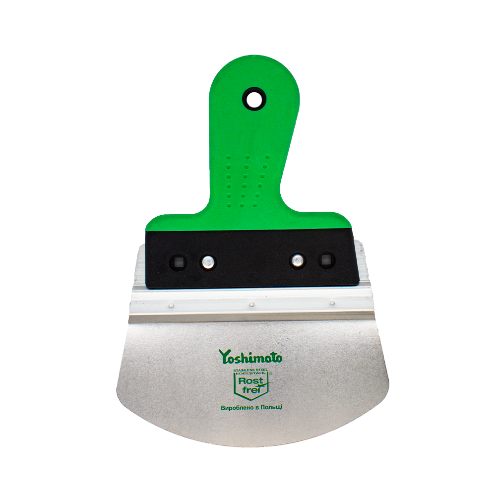 Шпатель полукруглый нержавеющий Yoshimoto, ручка 2К, 165*80мм, 165*80мм