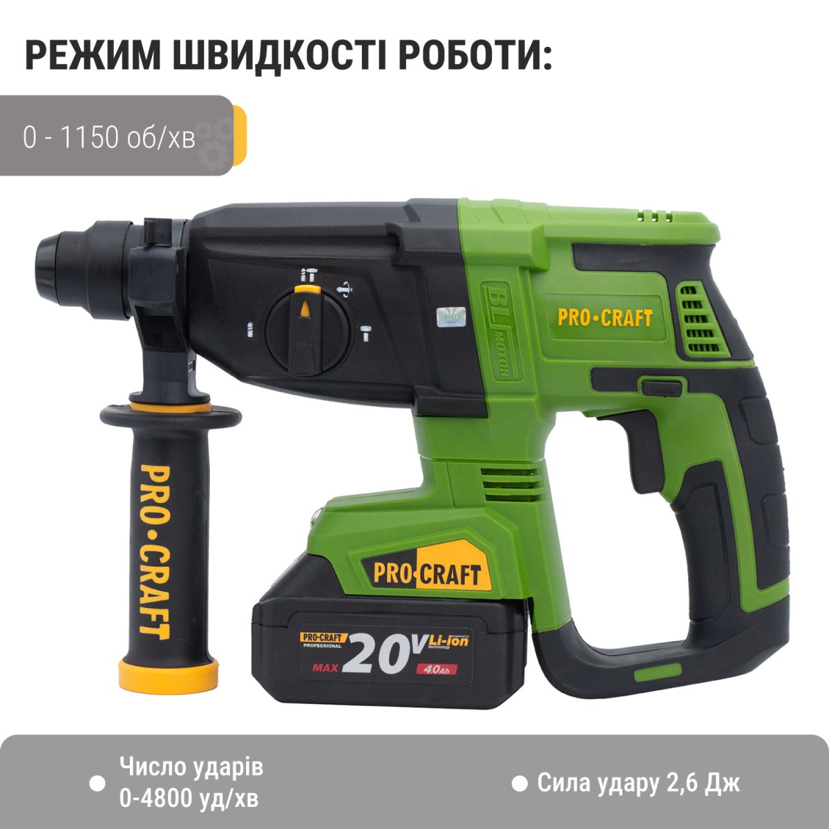 Акумуляторний перфоратор Procraft PHA40 Кейс (без АКБ та ЗП)