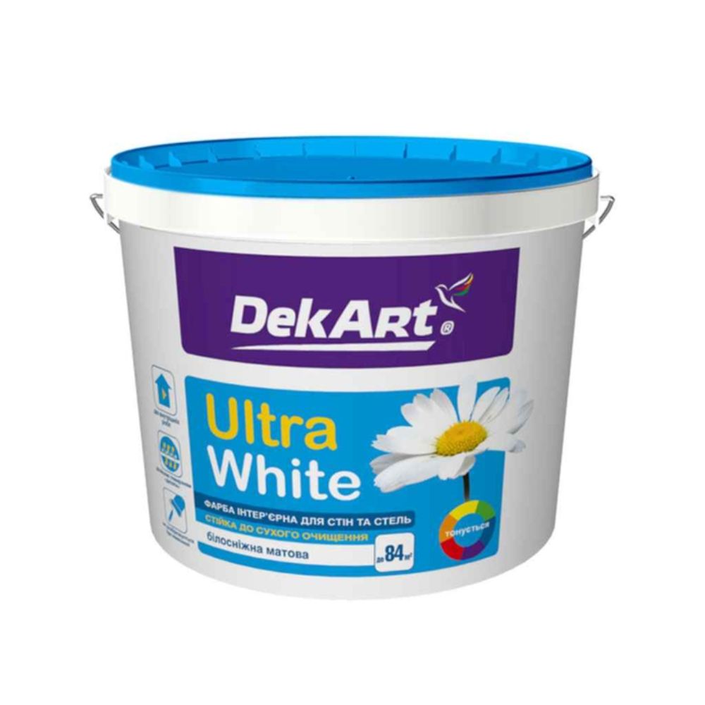 Краска интерьерная ПДА "Ultra White", белая матовая. ТМ "DekArt" - 4 кг