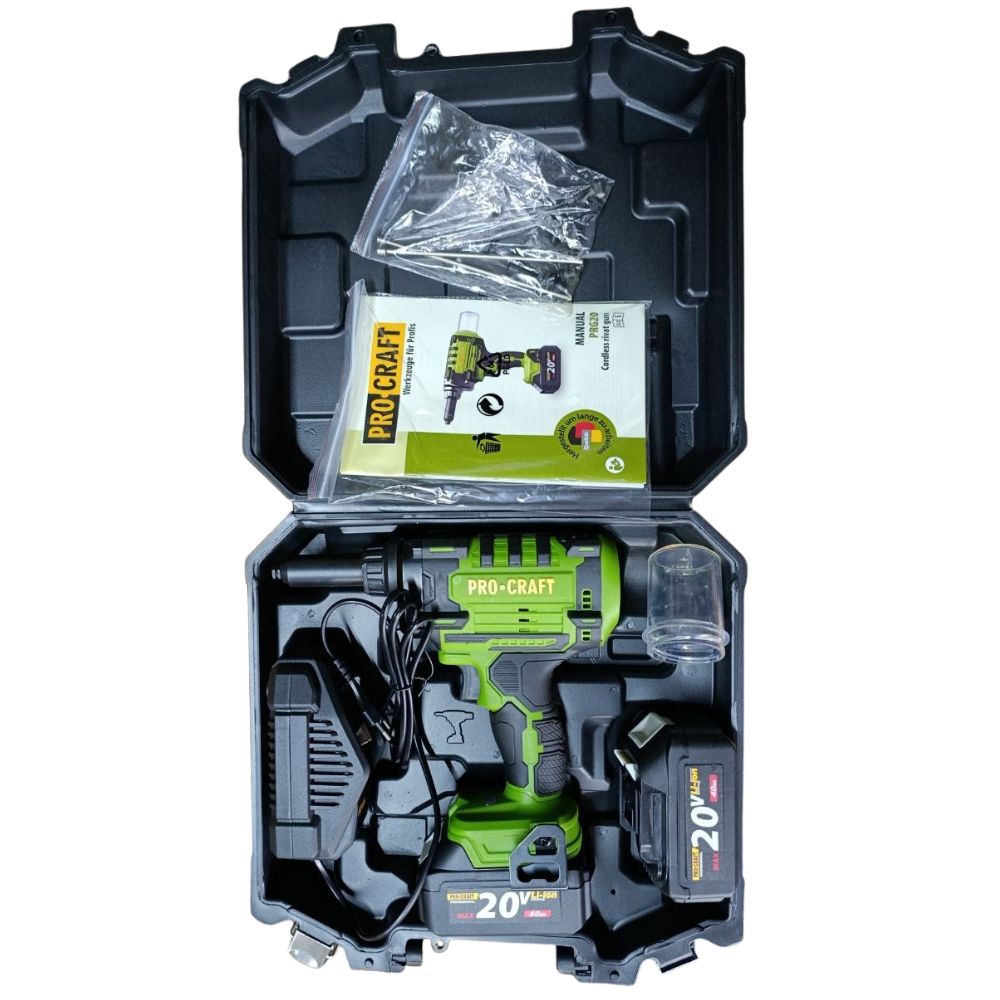 Аккумуляторный заклепочный пистолет Procraft PRG20 (с 2 акб и зп)