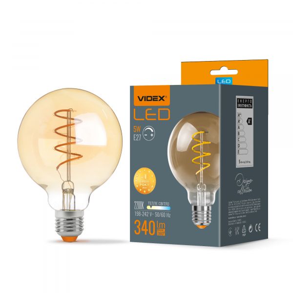 LED лампа VIDEX Filament G95FASD 5W E27 2200K дімерна бронза