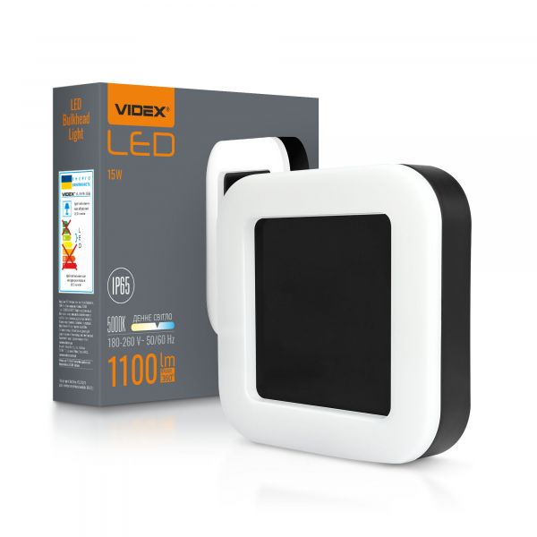 LED світильник ART IP65 квадратний VIDEX 15W 5000K Black