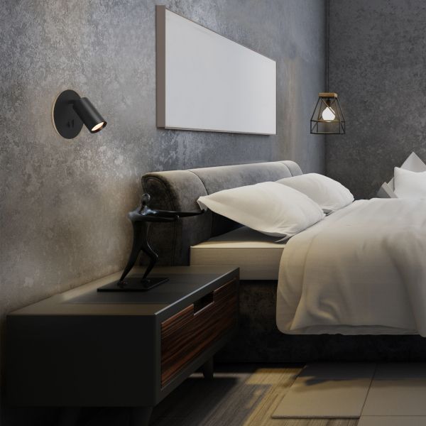 Светильник VIDEX под лампу GU10 настенный с подсветкой и черной кнопкой (VL-SPF24E-B)