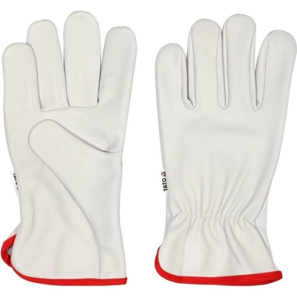 Рукавиці робочі білі з червоною крайкою YATO: бавовна + шкіра, р.10
