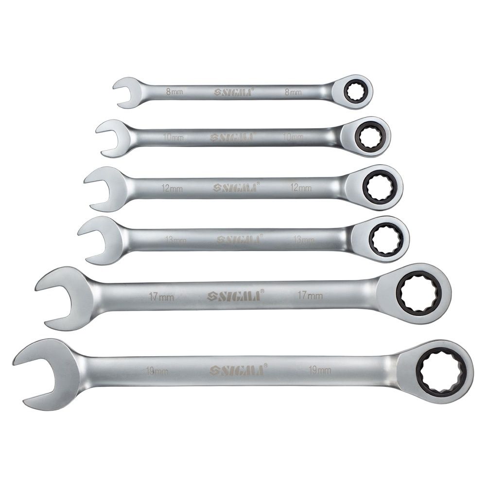Ключі ріжково-накидні з тріскачкою 6шт (8, 10, 12, 13, 17, 19мм) CrV SIGMA (6010511)