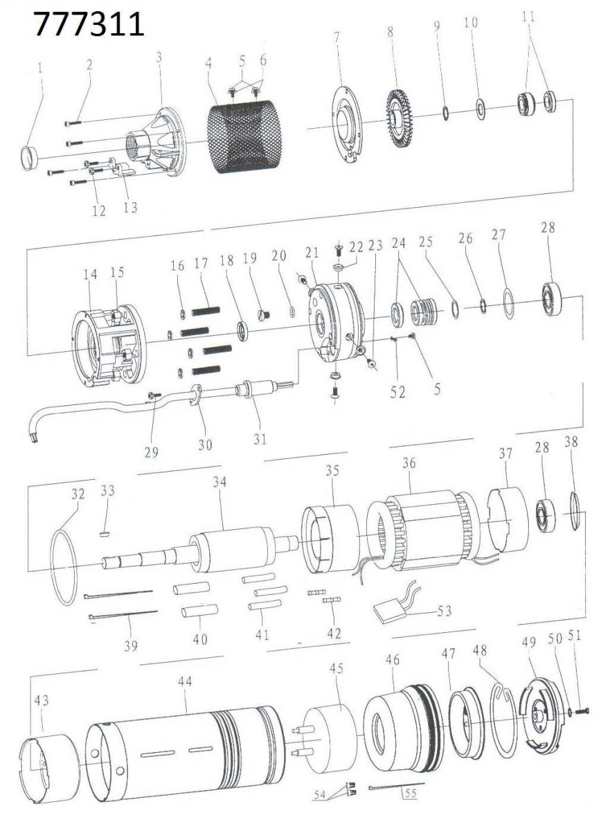 Насос вихревой скважинный 0.75кВт H 58(34)м Q 45(20)л/мин Ø96мм DONGYIN 4SKm100 (777311)