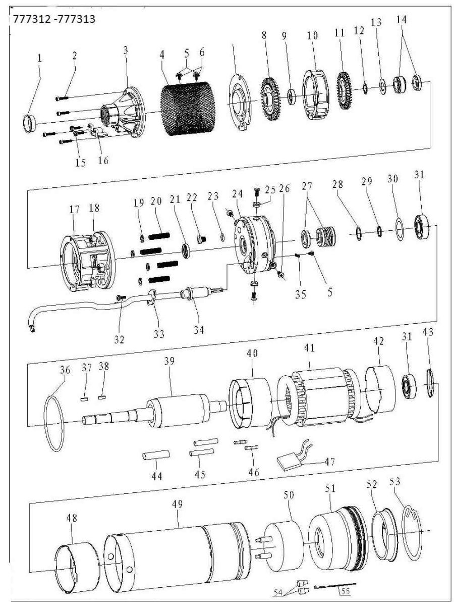 Насос вихревой скважинный 1.1кВт H 100(38)м Q 45(30)л/мин Ø96мм DONGYIN 4SKm150 (777312)