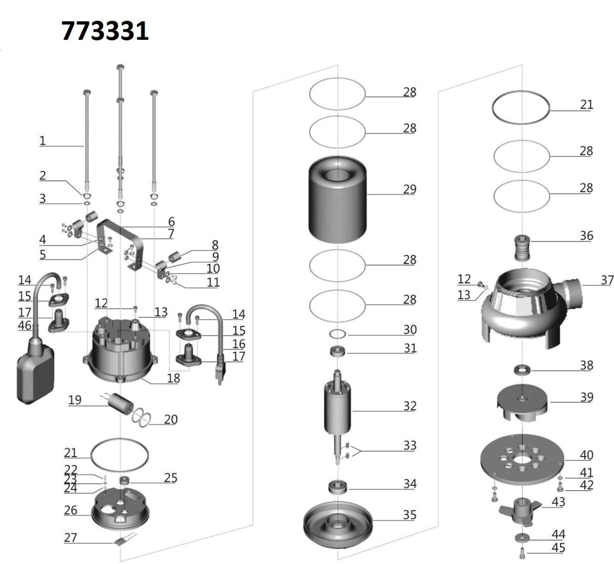 Насос канализационный 1.1кВт Hmax 7м Qmax 270л/мин (с ножом) AQUATICA (773331)