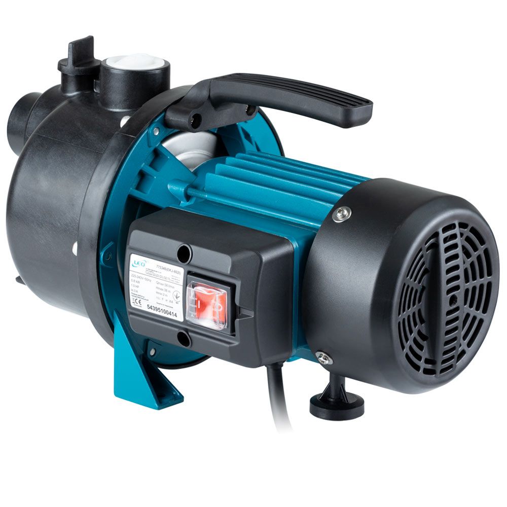 Насос центробежный самовсасывающий 0.8кВт Hmax 38м Qmax 58л/мин пластик LEO EKJ-802P (775307)