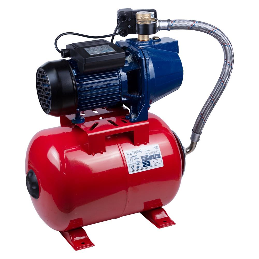 Станция 1.1кВт Hmax 50м Qmax 60л/мин (самовсасывающий насос) 24л Украина WETRON JET100А5 (775044/24)
