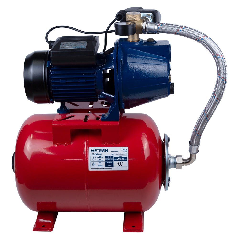 Станция 1.1кВт Hmax 50м Qmax 60л/мин (самовсасывающий насос) 24л Украина WETRON JET100А5 (775044/24)