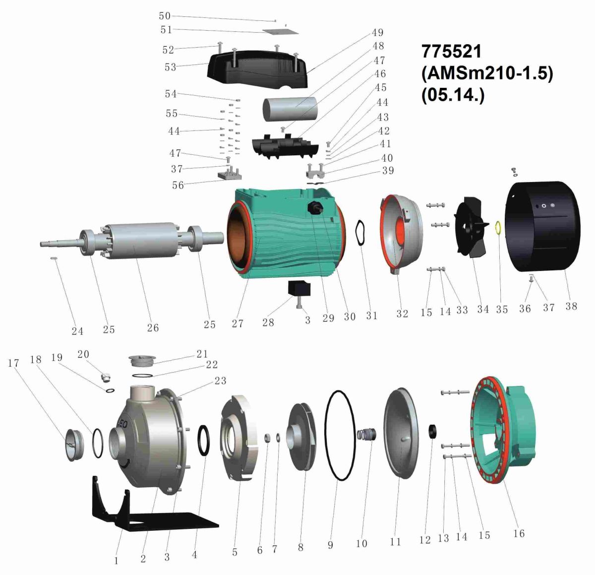 Насос центробежный 1.5кВт Hmax 24.2м Qmax 300л/мин (нерж) LEO 3.0 (775521)
