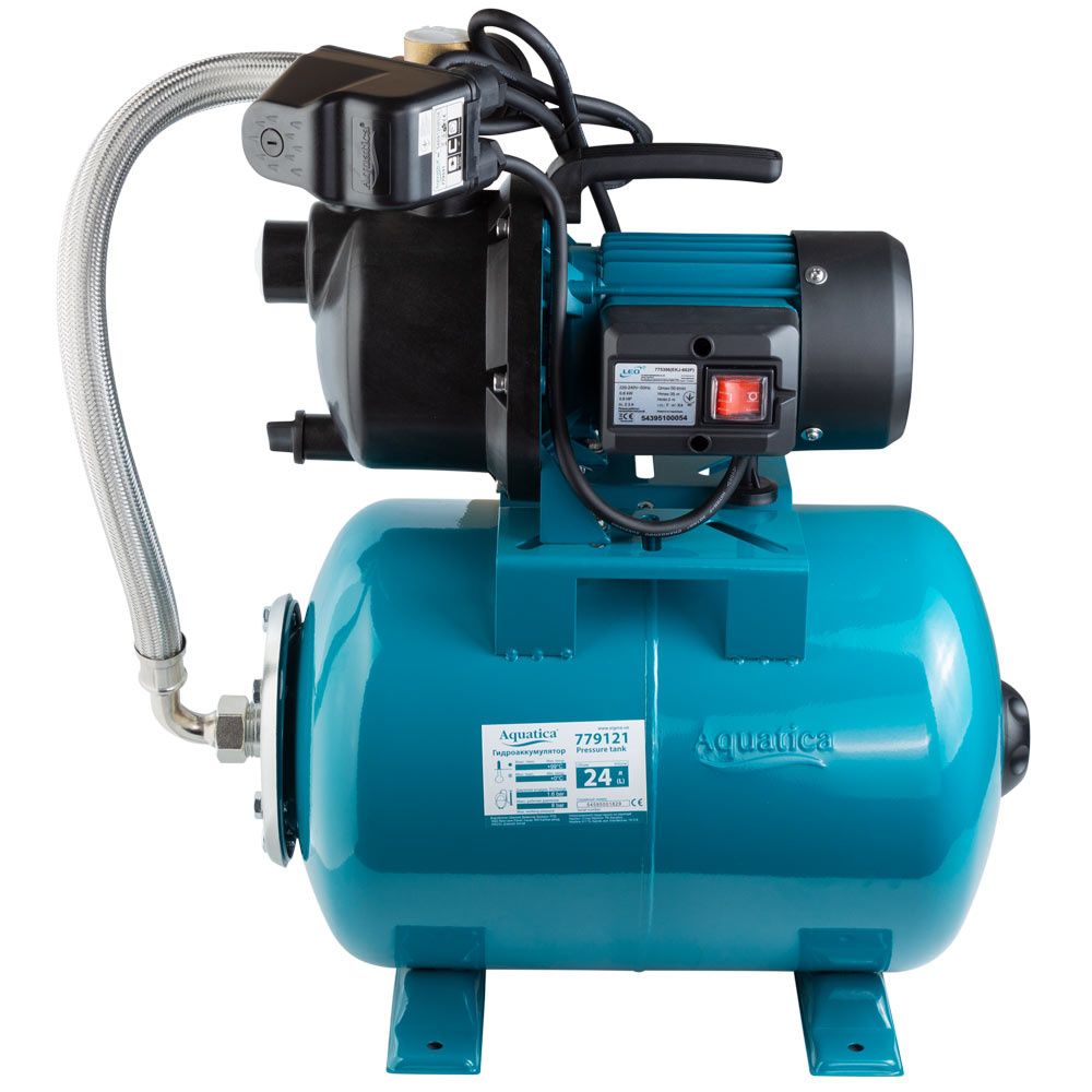 Станция 0.6кВт Hmax 35м Qmax 50л/мин пластик (самовсасывающий насос) 24л Украина AquaticaLEO EKJ-602P