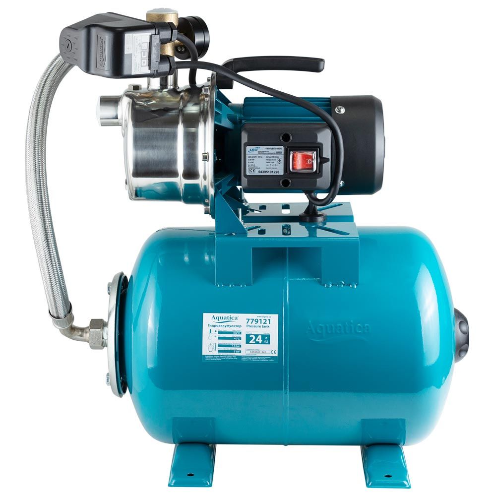 Станция 0.6кВт Hmax 35м Qmax 50л/мин (самовсасывающий насос нерж) 24л Украина AquaticaLEO EKJ-602S
