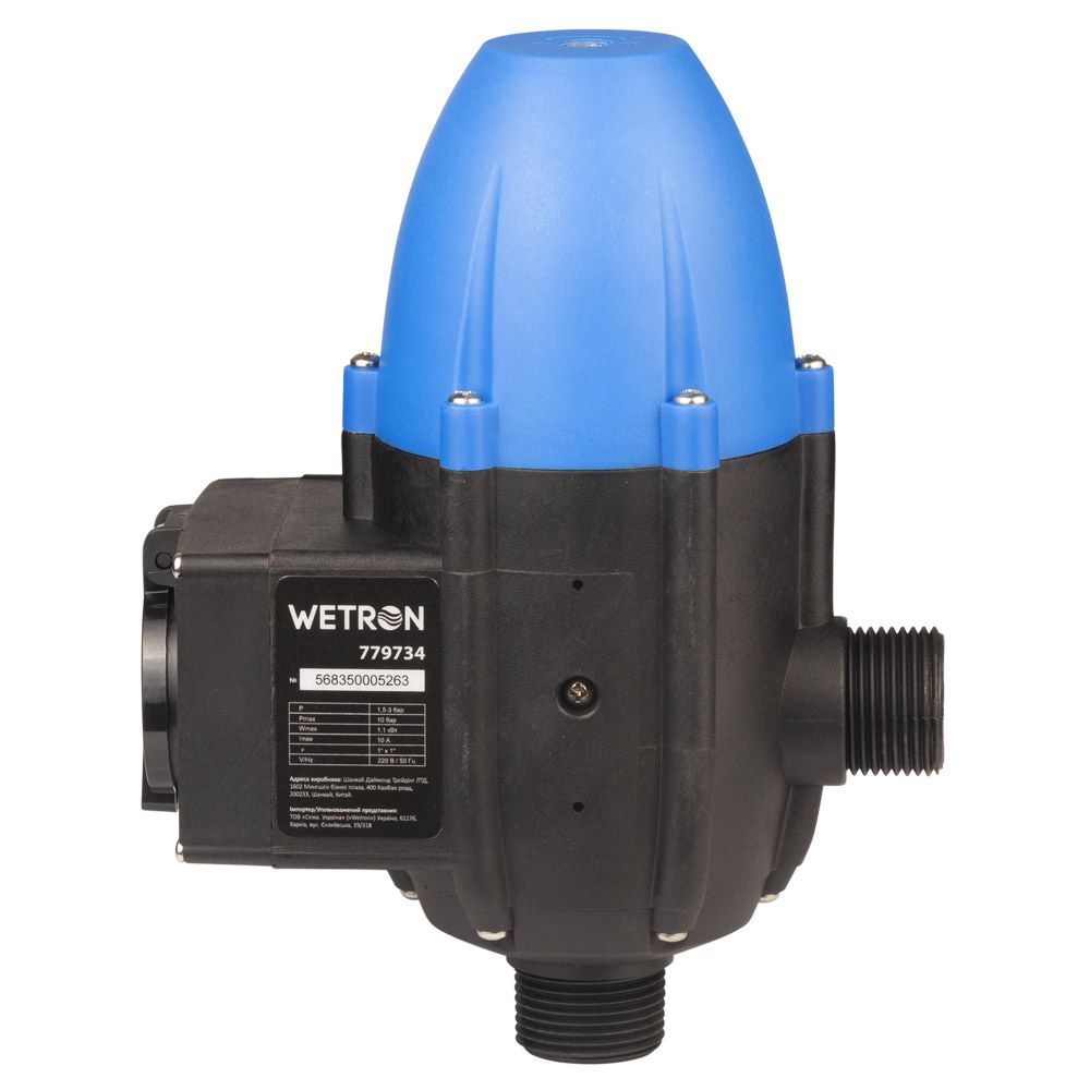Контроллер давления электронный 1.1кВт Ø1" рег. давление вкл 1.5-3.0 бар + розетка и вилка WETRON (779734)