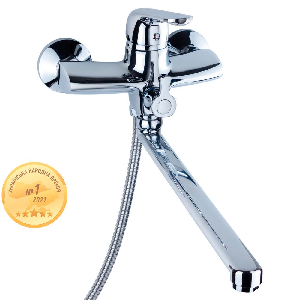 Змішувач NM Ø40 для ванни гусак прямий 350мм дивертор вбудований картріджний AQUATICA NM-2C234C (975