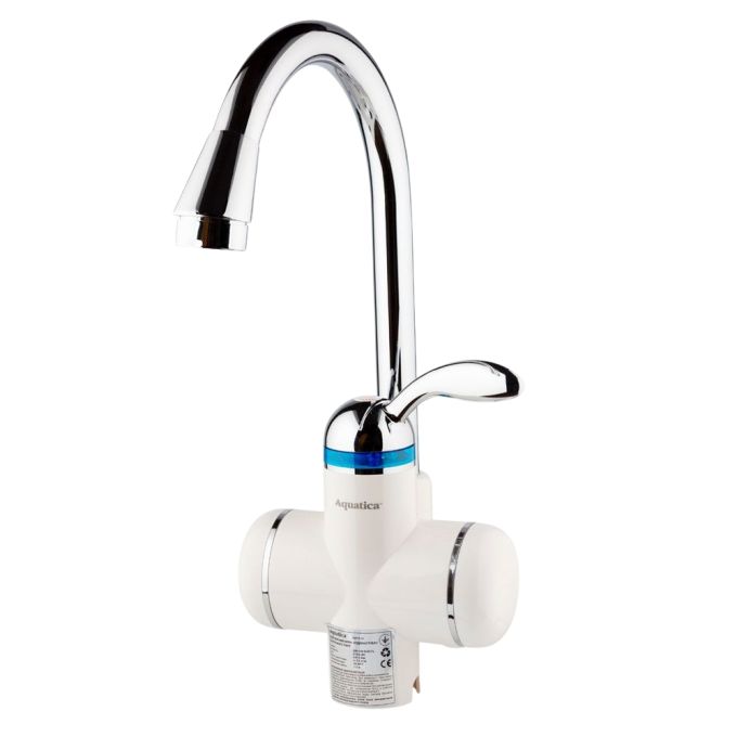 Кран-водонагрівач проточний LZ 3.0кВт 0.4-5бар для кухні гусак вухо на гайці AQUATICA LZ-6B111W (979