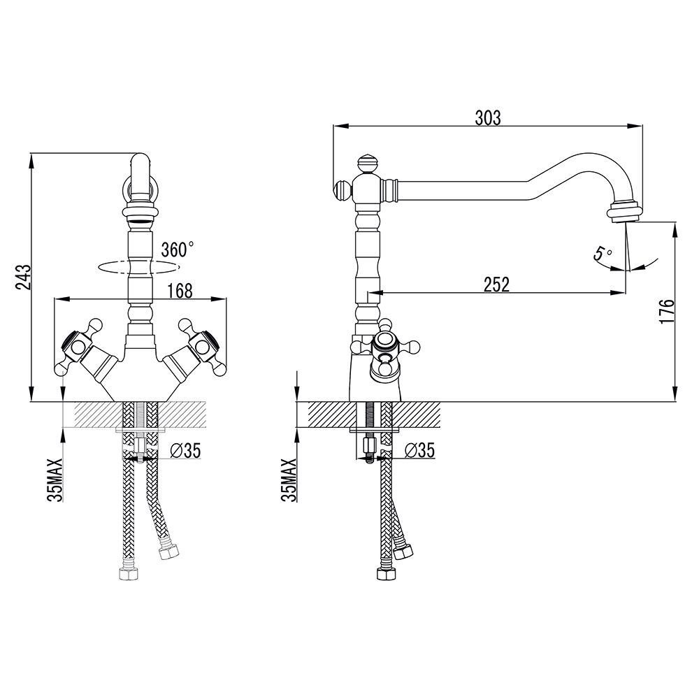 Смеситель ARNO 1/2" для кухни Г-излив на шпильке CORSO FE-5B252C (9679100)