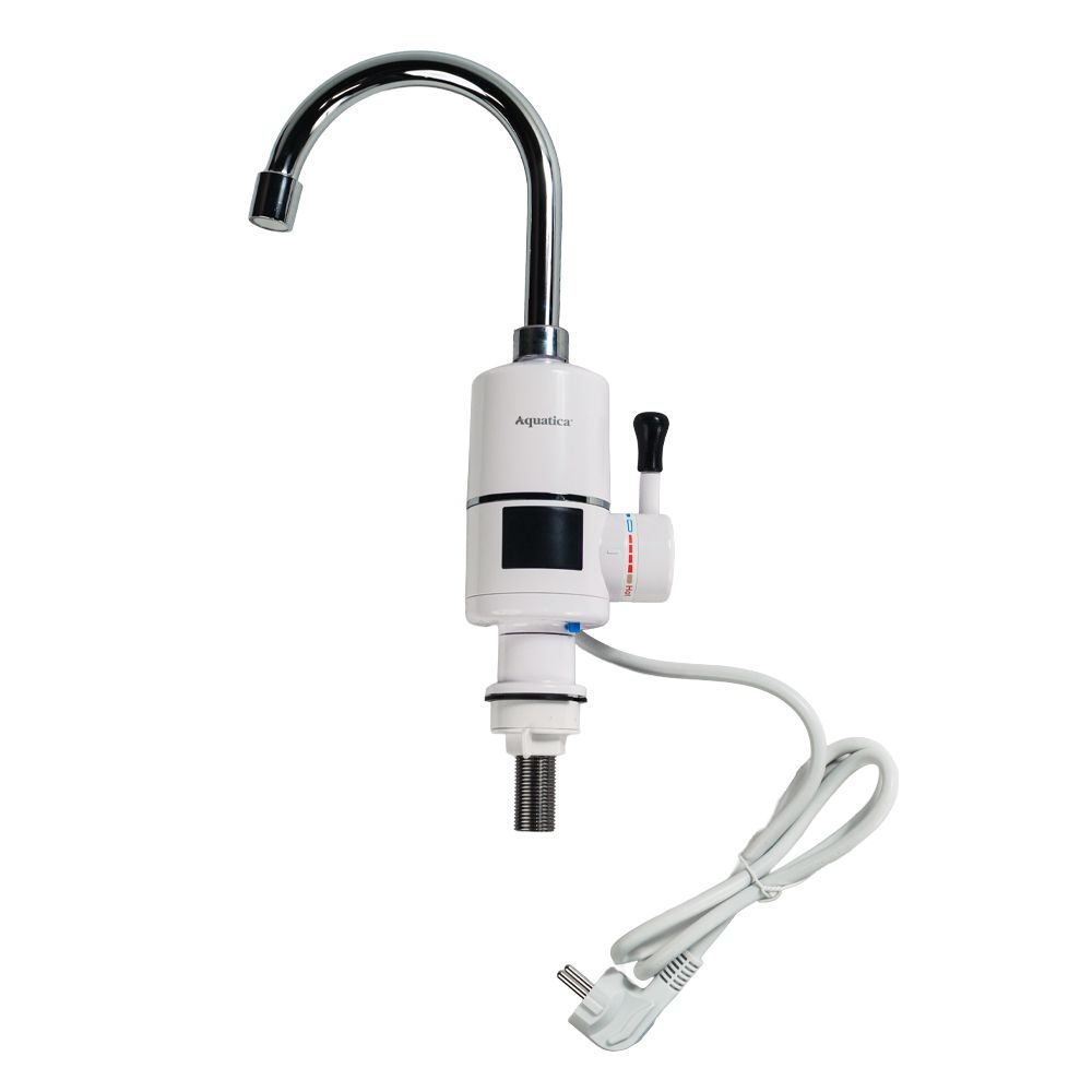 Кран-водонагреватель проточный s96 3.3кВт для кухни вылив ухо на гайке с индикатором и термостатом AQU