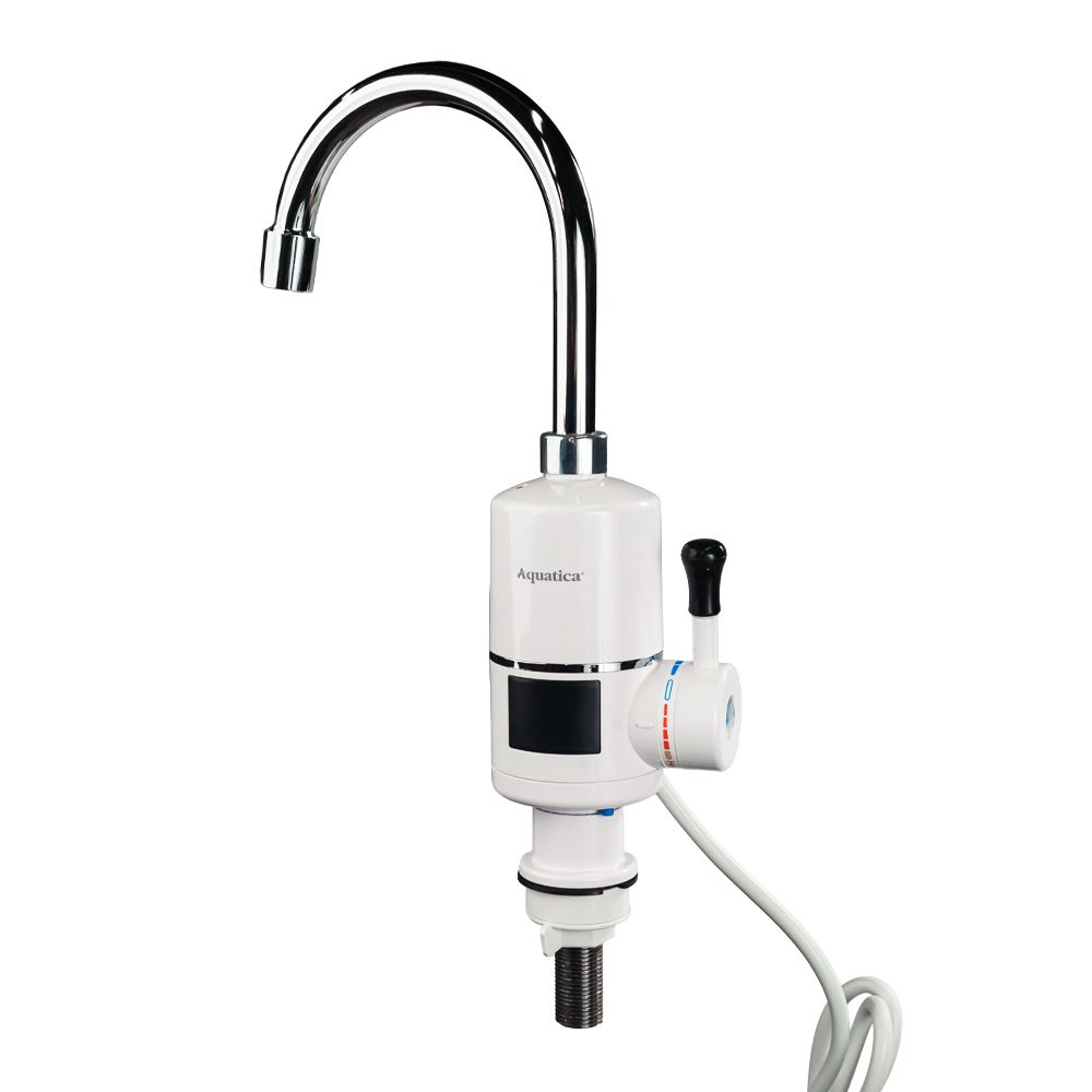 Кран-водонагреватель проточный s96 3.3кВт для кухни вылив ухо на гайке с индикатором и термостатом AQU