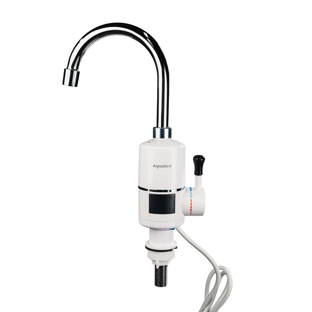 Кран-водонагреватель проточный s96 3.3кВт для кухни вылив ухо на гайке с индикатором и термостатом AQU