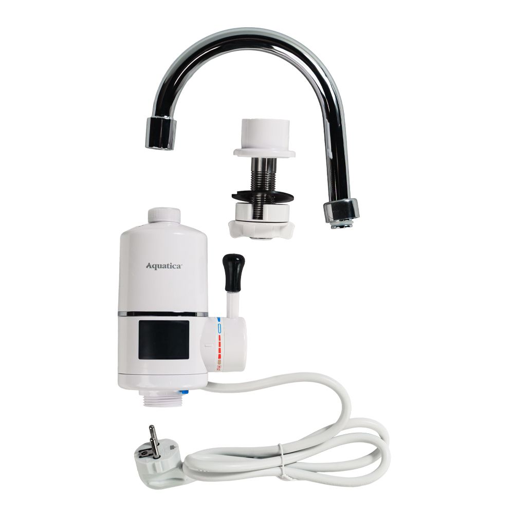 Кран-водонагреватель проточный s96 3.3кВт для кухни вылив ухо на гайке с индикатором и термостатом AQU