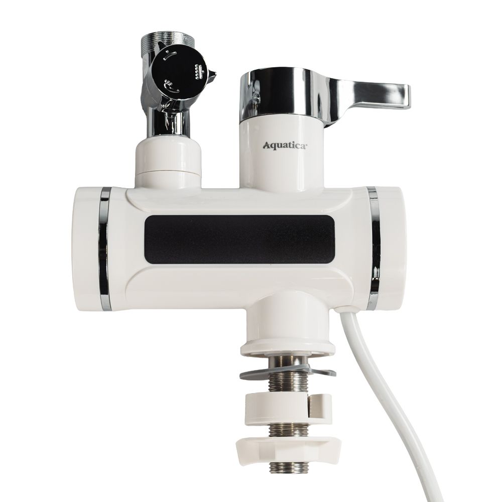 Кран-водонагрівач проточний s92 3.3кВт для ванни вилив вухо на гайці з дисплеєм і термостатом AQUATI