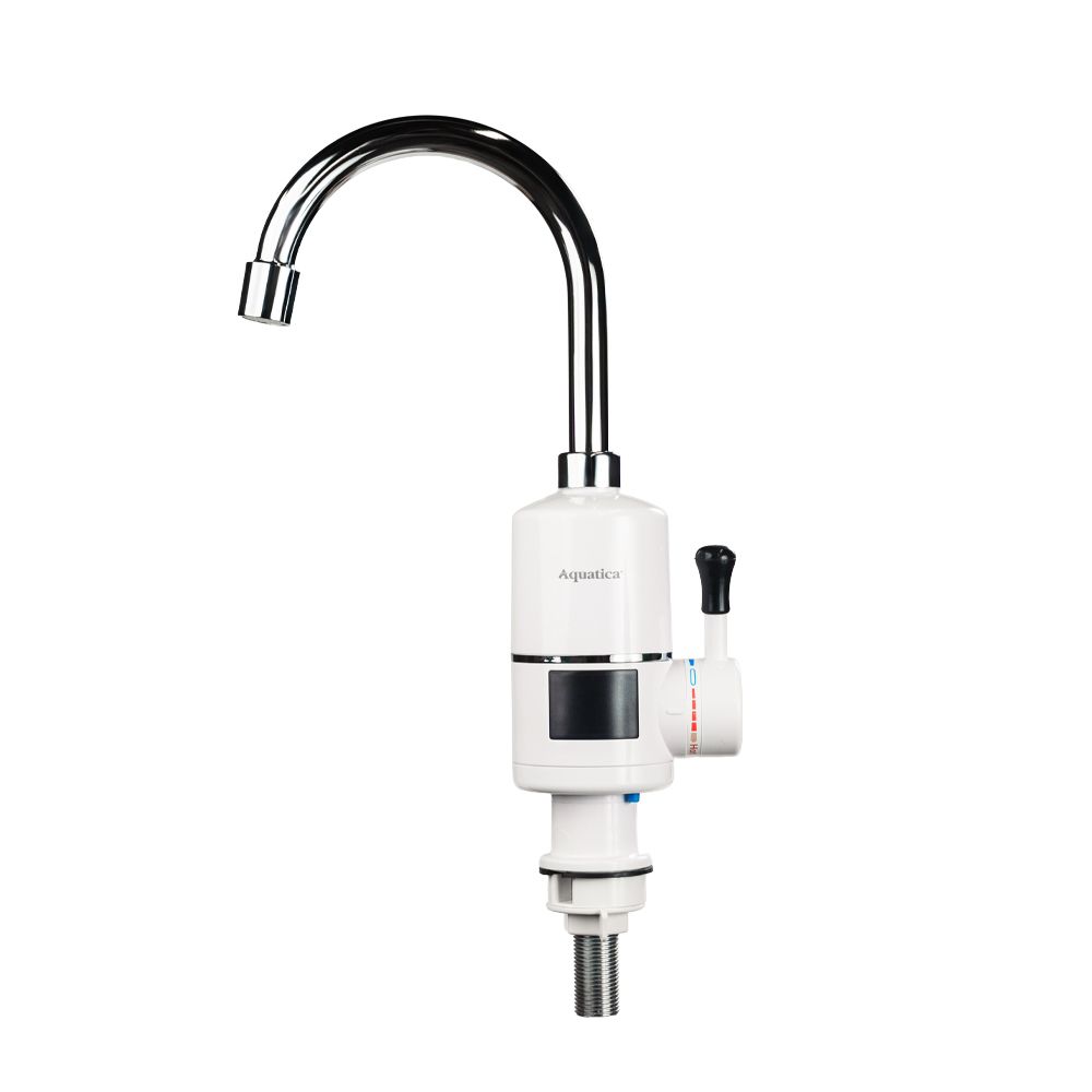 Кран-водонагреватель проточный s96 3.3кВт для кухни вылив ухо на гайке с дисплеем и термостатом AQUATI