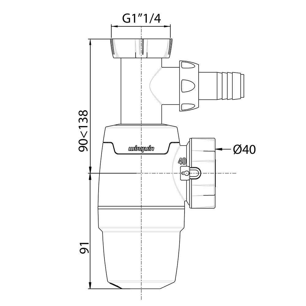Сифон для раковини Neo Air 1¼"×Ø40мм з підведенням WIRQUIN (9541357)
