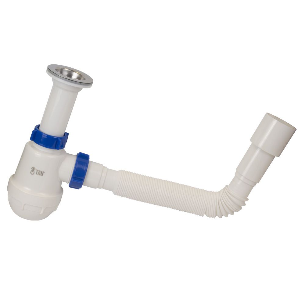 Сифон для кухонної мийки з нержавіючим випуском 1½" і гнучким відведенням Ø40/50мм TAU (9842730)