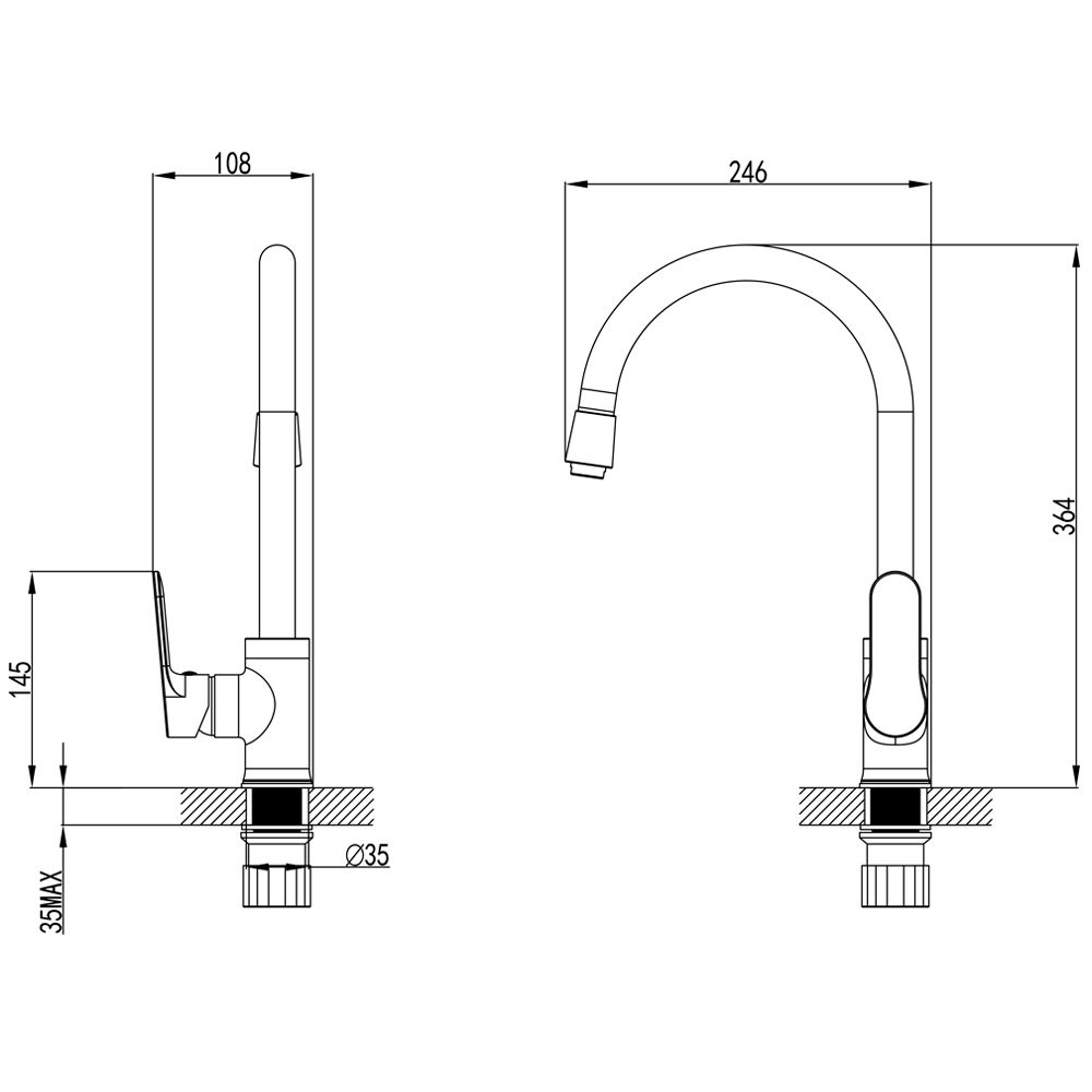 Смеситель MARMORE Ø35 для кухни J-излив на гайке CORSO DB-4B138C (9623100)