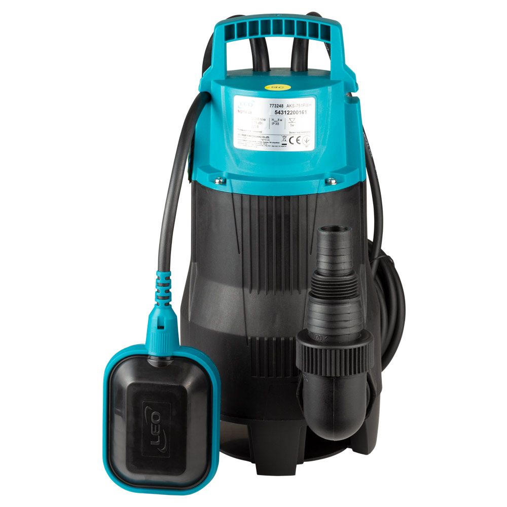 Насос дренажный садовый 0.75кВт Hmax 8м Qmax 233л/мин LEO AKS-751PWH (773248)