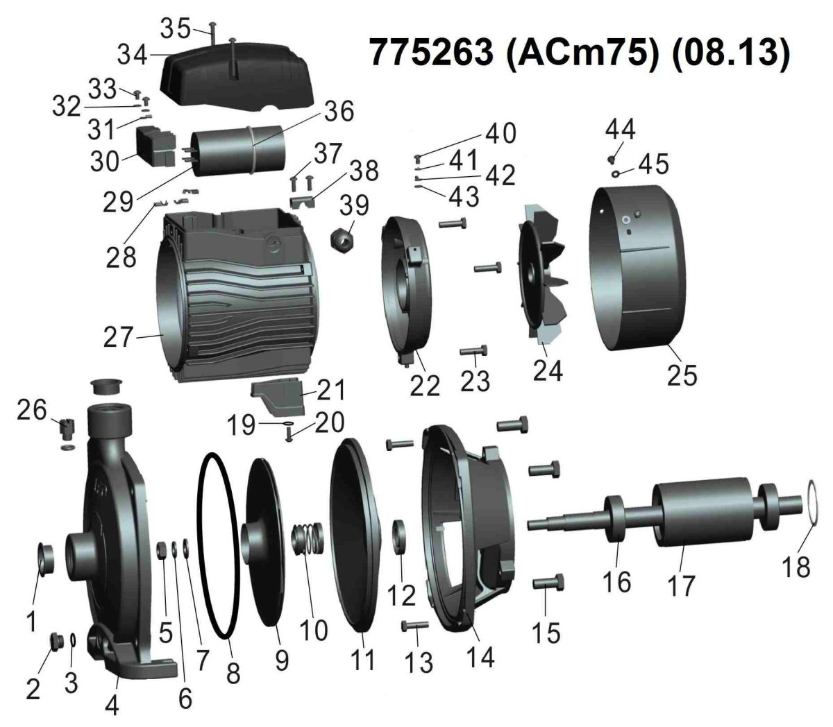Насос центробежный 0.75кВт Hmax 35м Qmax 100л/мин LEO 3.0 ACm75 (775263)