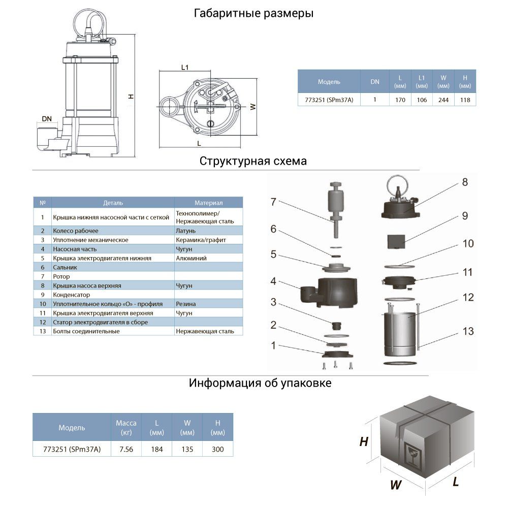Насос дренажный садовый 0.37кВт Hmax 42м Qmax 35л/мин LEO SPm37A (773251)