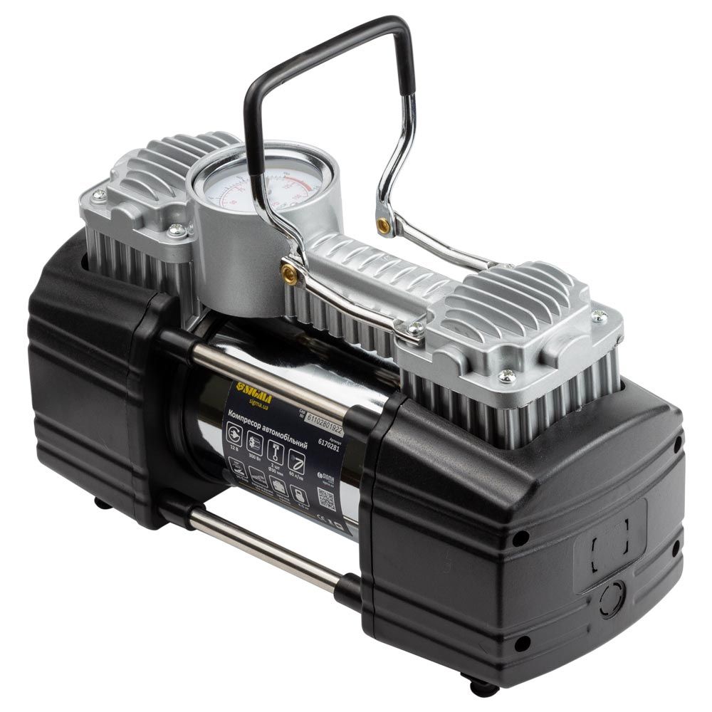 Компрессор автомобильный 12В 300Вт 25А 60л/мин 10бар сумка переходник на клеммы SIGMA (6170281)